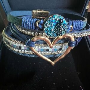 Blue and Gold Heart Charm Bracelet